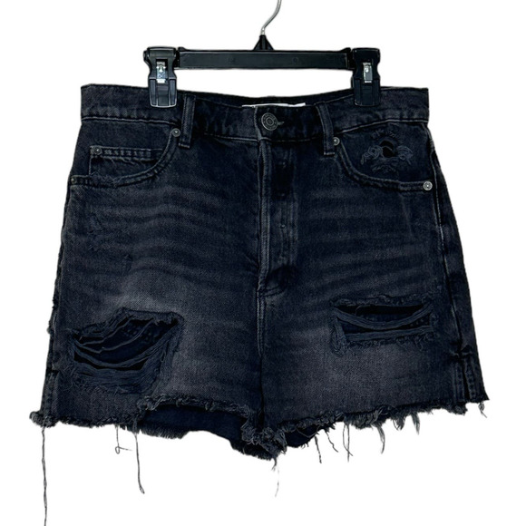 Garage Denim black distressed buttoned fringe shorts size 27 - Picture 1 of 10